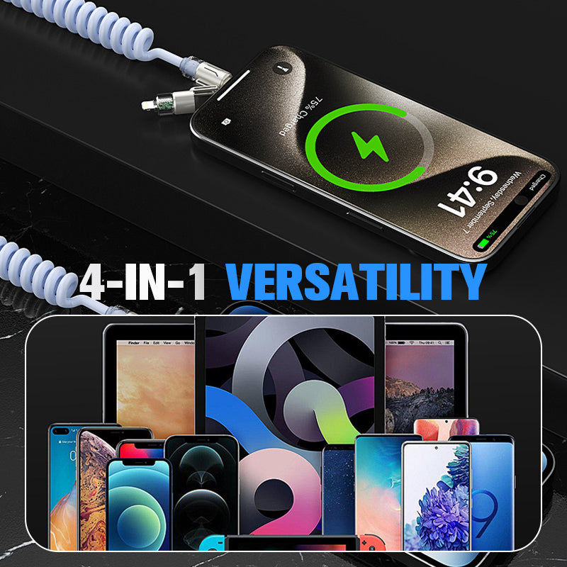 240W 4-in-1 Retractable Coiled Charging Cable